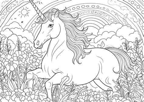 Rainbow And Unicorn Coloring Pages