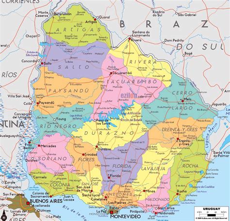 Large political and administrative map of Uruguay with roads, cities and airports | Uruguay ...