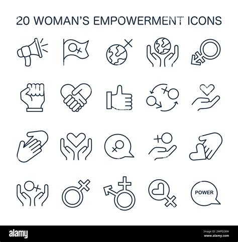 Women's empowerment icons set. A comprehensive collection capturing ...