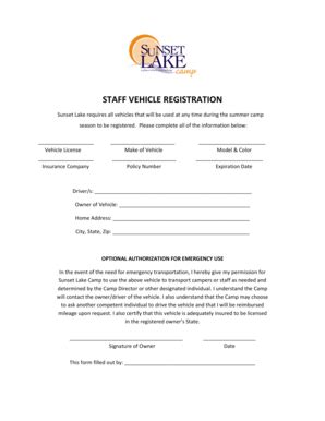 Fillable Online STAFF VEHICLE REGISTRATION - UltraCamp Fax Email Print ...