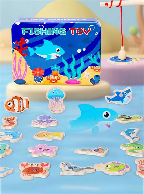 TINY TOYS CO 21Pcs Magnetic Fishing Game Wooden Montessori Counting ...