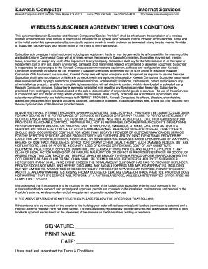 Fillable Online WIRELESS SUBSCRIBER AGREEMENT TERMS CONDITIONS Fax ...