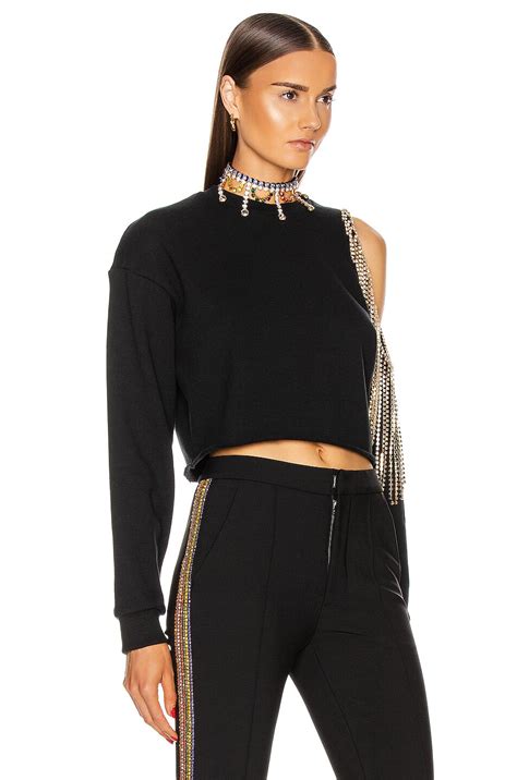 AREA Crewneck Shoulder Cutout Pullover in Black | FWRD