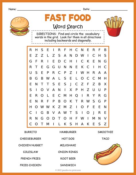 Fast Food Word Search