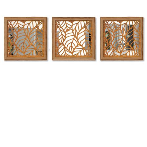 Buy Art Street Decorative Wall Mirror Leaf Design Wooden Brown Set of 3 ...