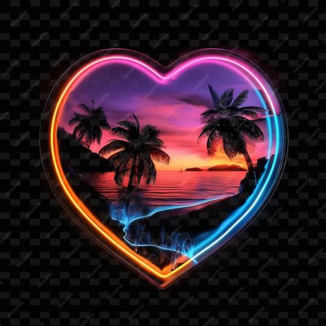 Luminous Neon Coastal Deserts Inside a Silhouette Heart Land ...