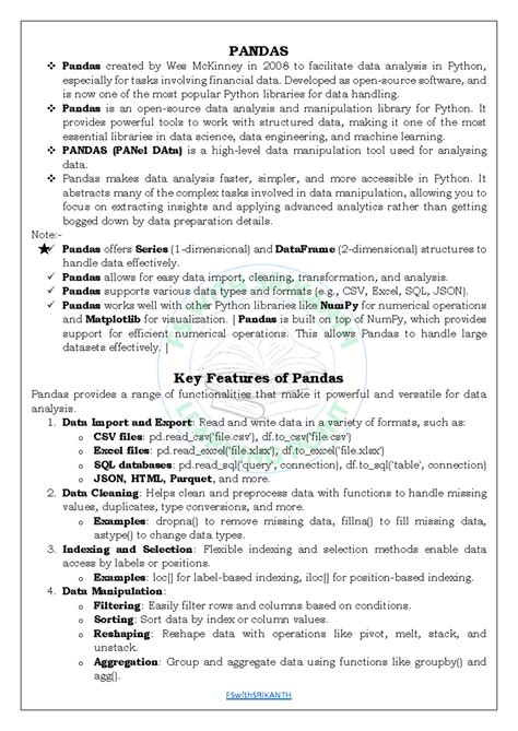Unit IV pandas - DE notes - PANDAS Pandas created by Wes McKinney in ...