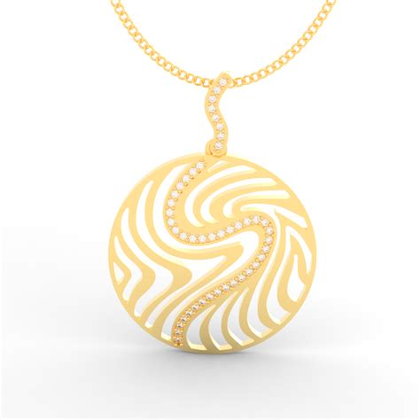 Wave Design Round Pendant With Chain, Hallmarked 925 Sterling Silver