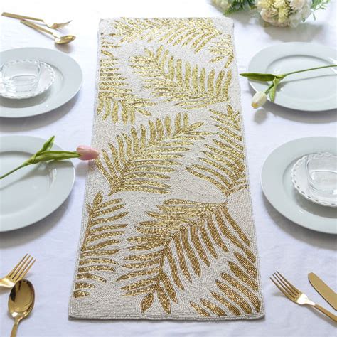 BEADS White and Gold Runner Online - Premium Table Runner | Nestasia