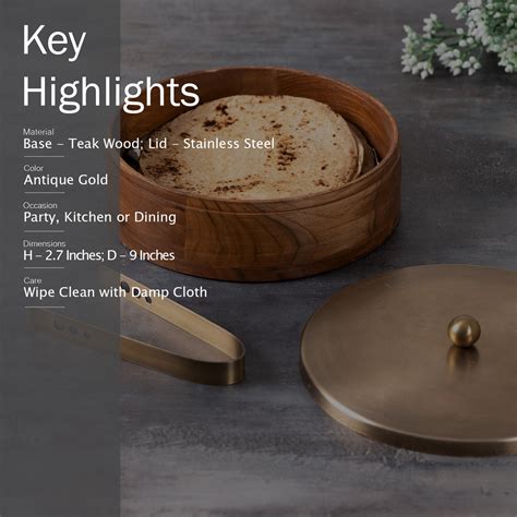 Buy Gold Acacia Wood Roti Box with Tong Online in India - Nestroots