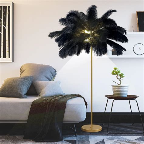 AvgnLxqe Modern Floor Lamp Natural Ostrich Feather Floor Lamp 6-Light ...
