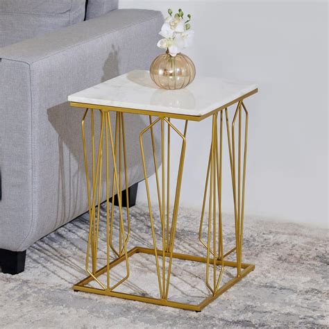 Buy Helios Parker Marble Top End Table - Gold and White from Helios by ...
