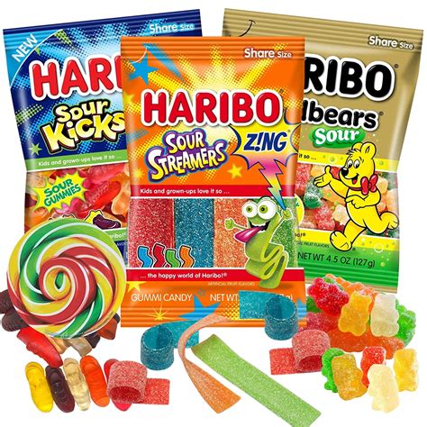 Haribo Sour Kicks, Zing Streamers, and Goldbears, Extreme Sour Gummi ...