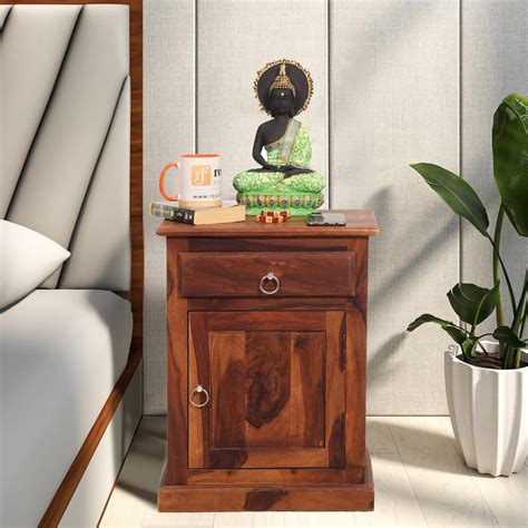 royal finish Stellar Solid Wood Bedside Table with Natural Colour ...
