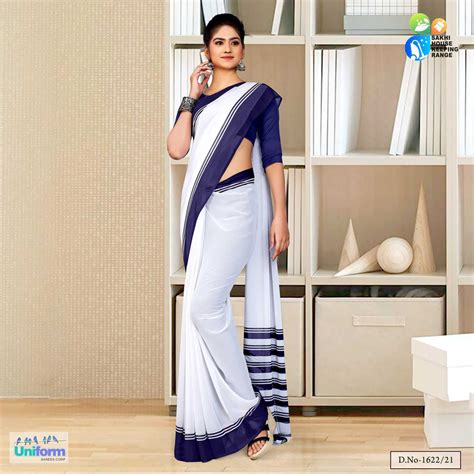 Navy Blue White Premium Georgette Mother Teresa Hospital Uniform Saree ...