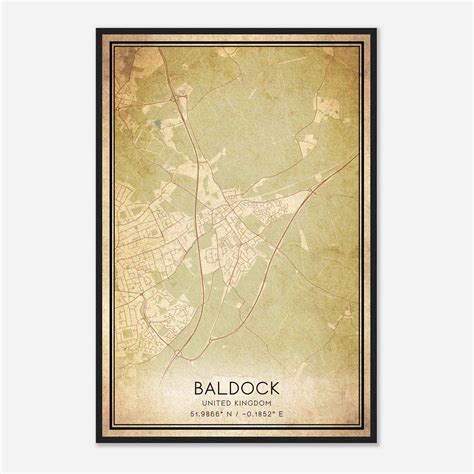 Vintage Baldock United Kingdom Map Poster, Baldock City Road Wall Art Print - Custom Maps & Posters