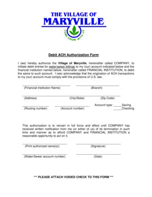 Fillable Online vil maryville il Debit ACH Authorization Form ...