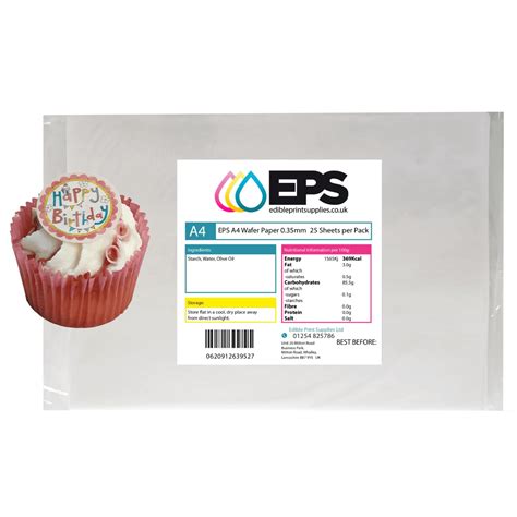 Buy EPS Edible Wafer Potato Starch Paper Pack 25 plain white A4 sheets ...