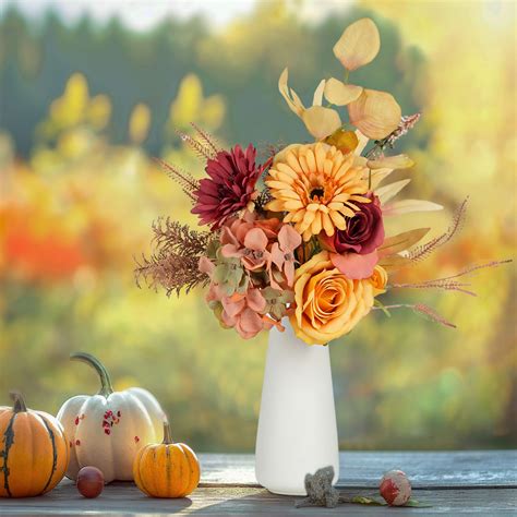 BLOSMON Autumn Flowers Artificial for Thanksgiving: Fall Fake Flower ...