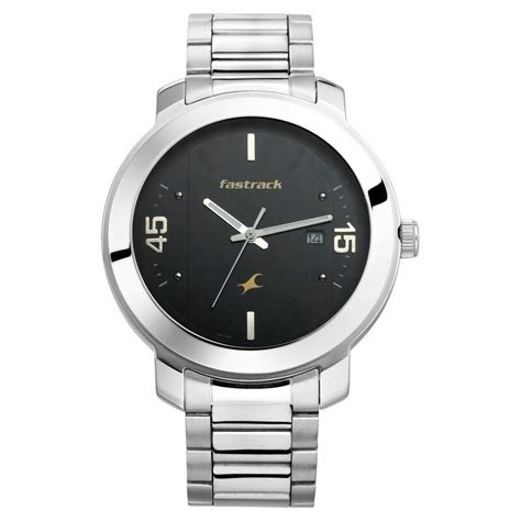 Fastrack Bare Basics Quartz Analog with Date Black Dial Stainless Steel ...