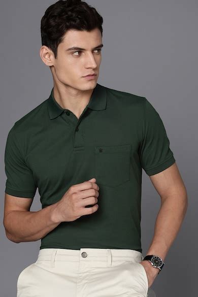 Buy Men Green Solid Polo Neck T-shirt Online - 891813 | Louis Philippe