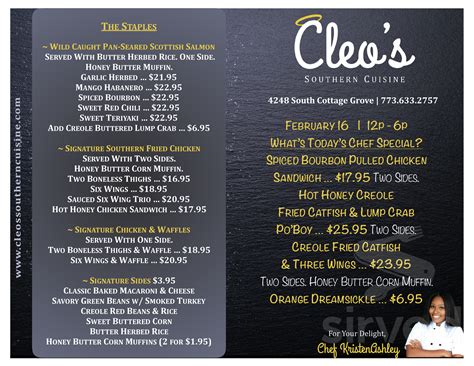 Menu for Cleo's Southern Cuisine in Chicago, IL | Sirved