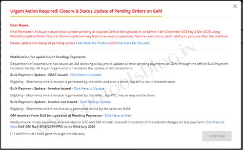 Urgent Action Required: Closure & Status Update of Pending Orders on GeM