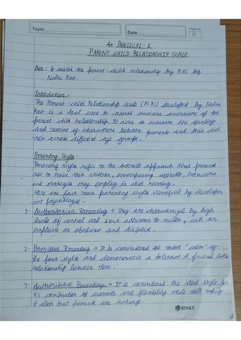 parent child relationship practical - Topic Page No. Date 01 As ...