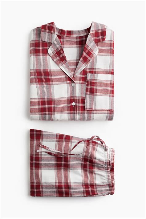 Flannel Pajamas - White/red plaid - Ladies | H&M US