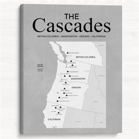 Cascades Map Print: Pacific Northwest Mountain Range Art - Etsy