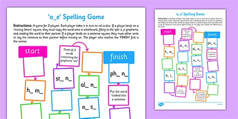 o-e Spelling Board Game