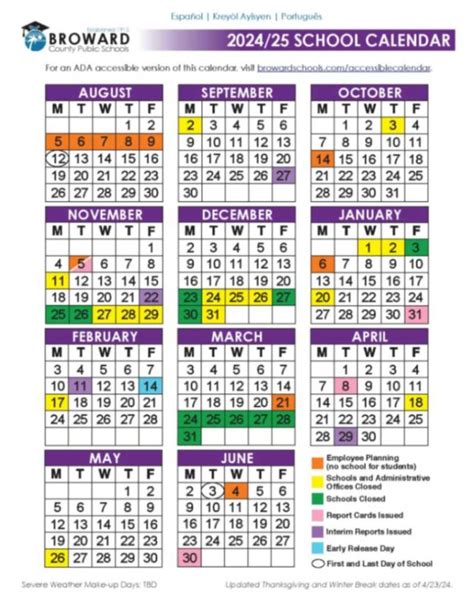 Broward County Schools Calendar 2025 - Download PDF