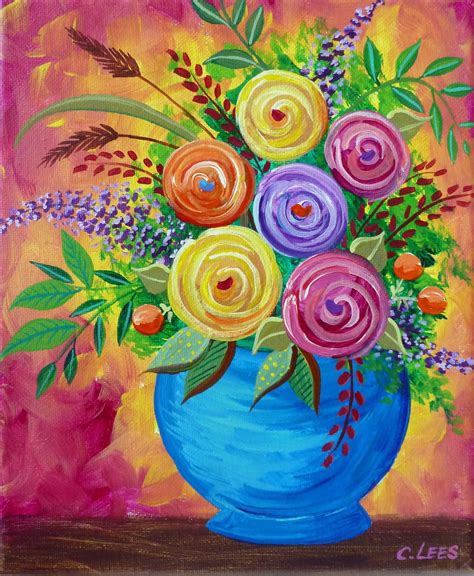 Vase of Abstract Flowers. Flower Art Painting by Spartanburg County artist Cathy Lees, Woodruff ...