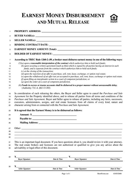 2008-2026 Form Earnest Money Disbursement and Mutual Release - Fill Out ...