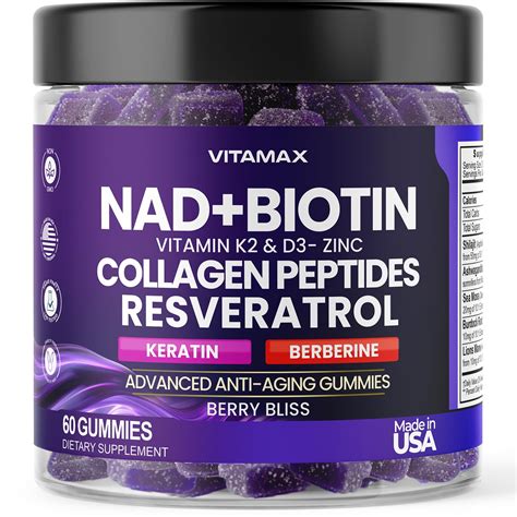 Buy NAD+, Resveratrol, Berberine, & Biotin Anti-Aging Gummy - Hair ...