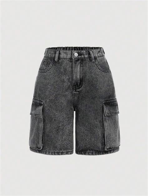 SHEIN Tween Girls' Y2K Spring Summer Flap Pocket Side Baggy Straight ...