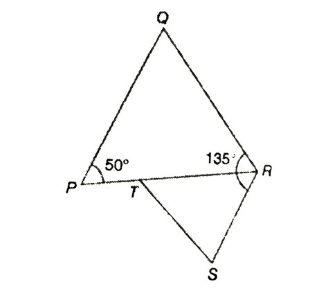 In the given figure, `angleQPR=50^(@), angleQRS=135^(@)` and PQ = PR ...
