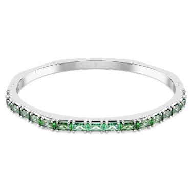 Matrix bangle, Baguette cut, Octagon shape, Green, Rhodium plated ...
