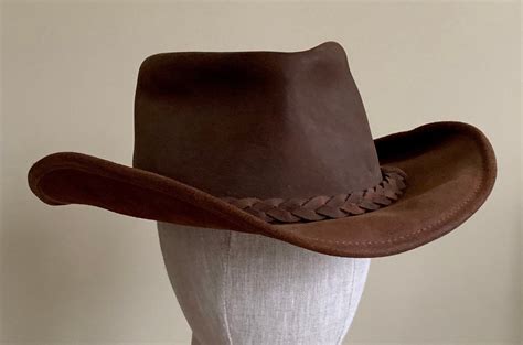 Brown Leather Cowboy Hat Vintage Western Braided Hat Band Distressed ...