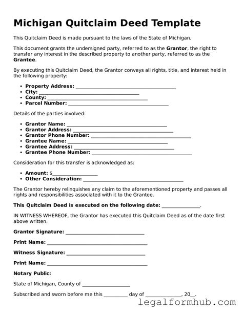 Prepare Your Michigan Quitclaim Deed With Our Printable Form