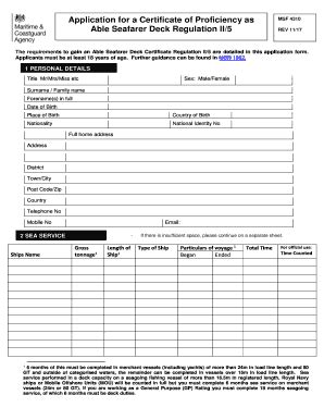Application For A Certificate Of Proficiency As MSF 4310 Able ...