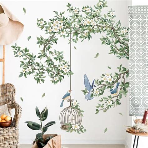 INDIAN ROYALS Tree Wall Decal Yucca Flower with Kingfishers Green ...