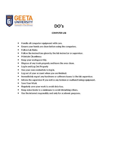 DO - UIKUKUKUJKHUKU - DO’s COMPUTER LAB Handle all computer equipment ...