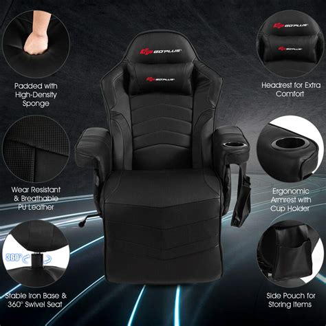 Goplus Massage Gaming Chair, Racing Style Gaming Recliner w/Adjustable ...