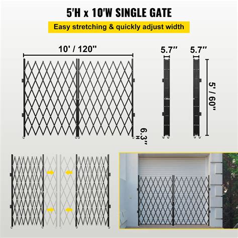 VEVOR Double Folding Security Gate, 5' H X 10' W Folding Door Gate ...