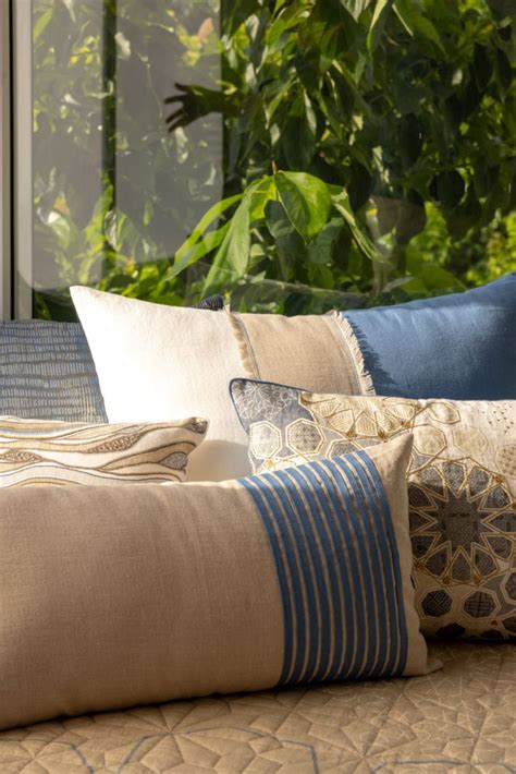 Abaca Blue and Natural Linen Lumbar Cover - Studio Abaca