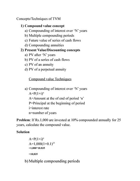 TVM-Practical Questions - Concepts/Techniques of TVM 1) Compound value ...