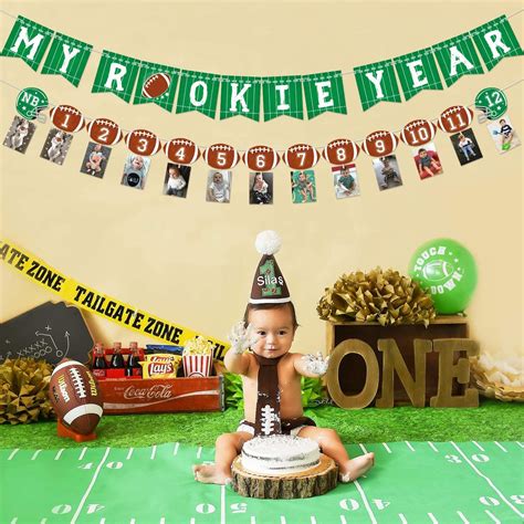 Football 1st Birthday Monthly Photo Banner Football Theme First Year ...