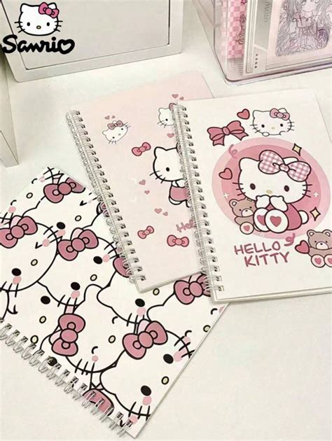 4pcs/Set Cute Pink Spiral Hello Kitty A5/A7 Notebook, Cartoon Memo Pad ...