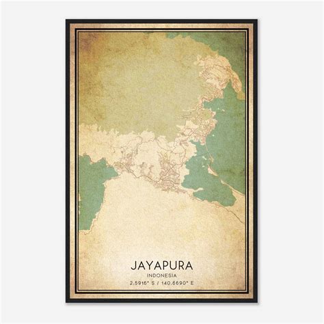 Vintage Jayapura Indonesia Map Poster, Jayapura City Road Wall Art Print - Custom Maps & Posters